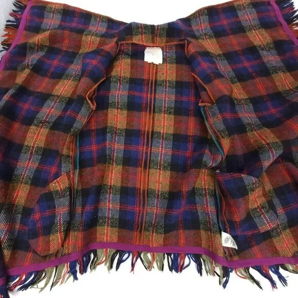 NEW Anthropologie Hei Hei Wool Plaid Tartan Fringe Blanket Coat Large Lagenlook - Picture 6 of 8